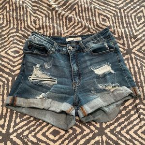 KanCan blue distressed cuff shorts